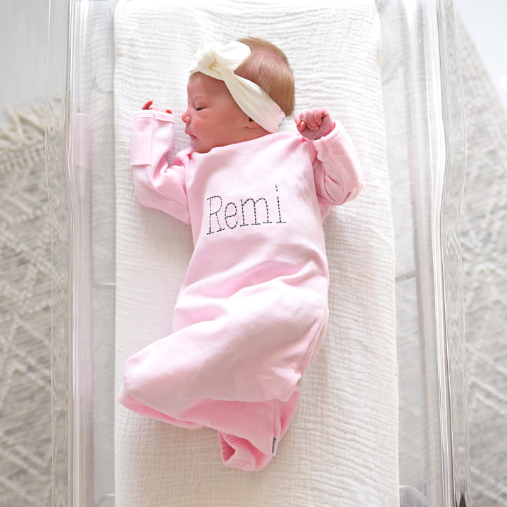 Monogram name GOWN Pink gown Gray writing - Gigi and Max