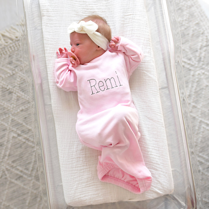 Monogram name GOWN Pink gown Gray writing - Gigi and Max