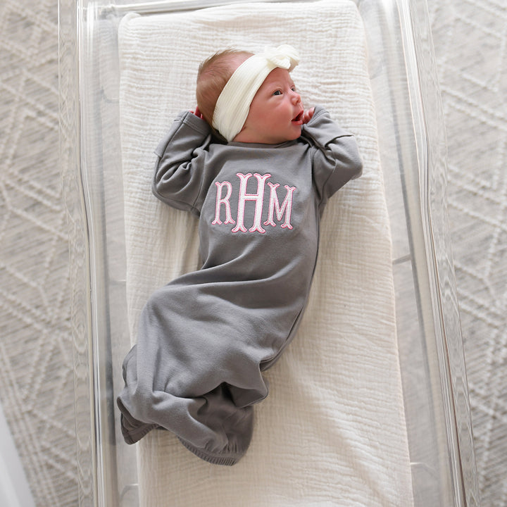 Monogram GOWN Gray/Pink - Gigi and Max