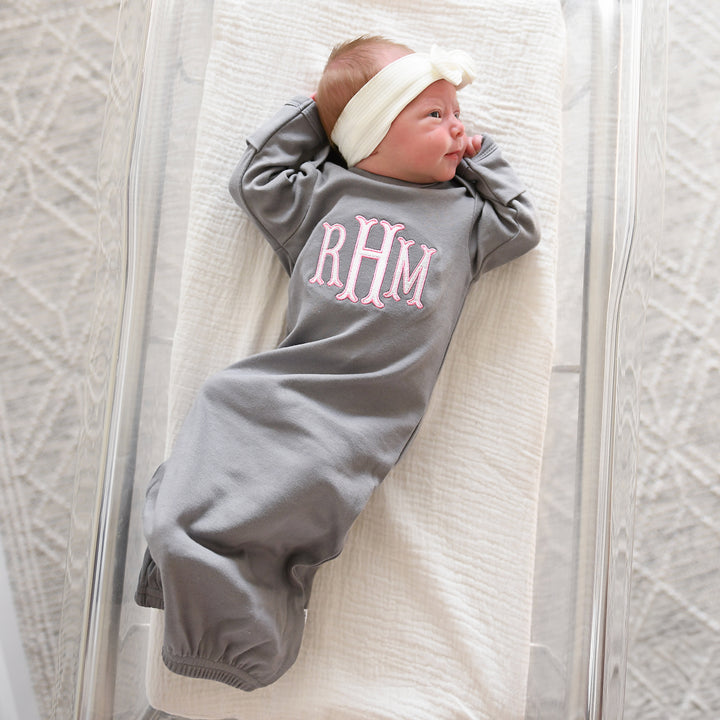 Monogram GOWN Gray/Pink - Gigi and Max