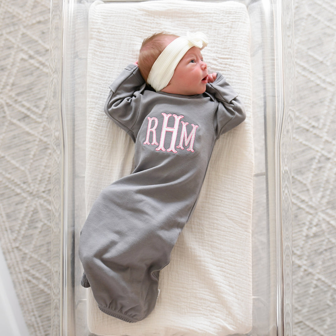 Monogram GOWN Gray/Pink - Gigi and Max