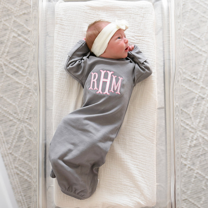 Monogram GOWN Gray/Pink - Gigi and Max