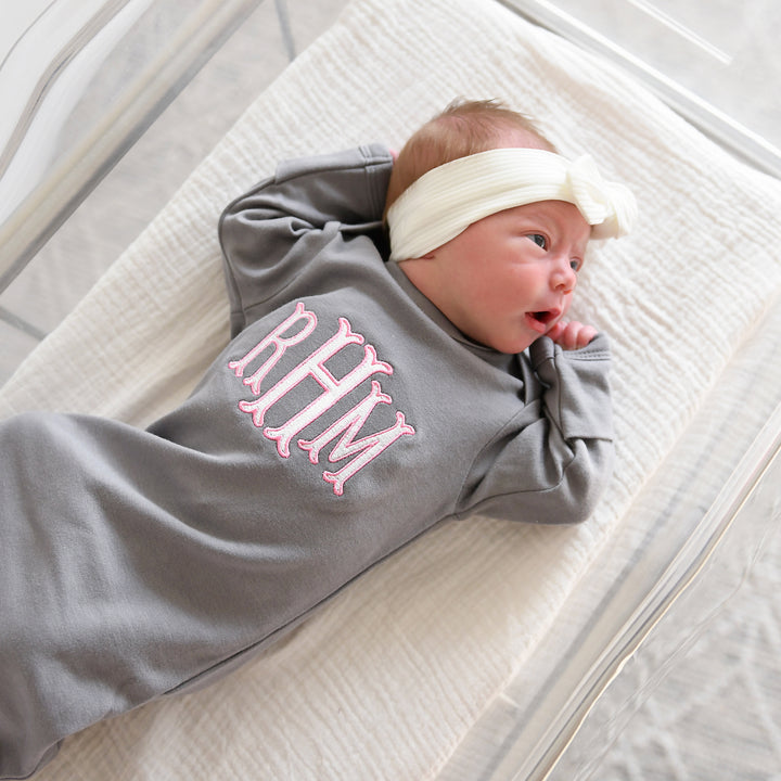 Monogram GOWN Gray/Pink - Gigi and Max