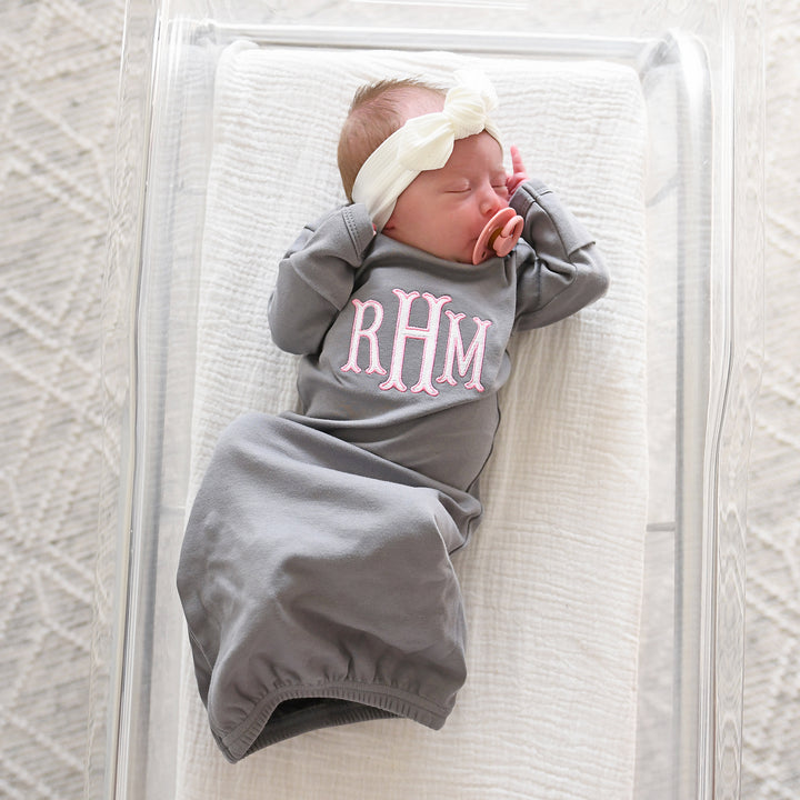 Monogram GOWN Gray/Pink - Gigi and Max