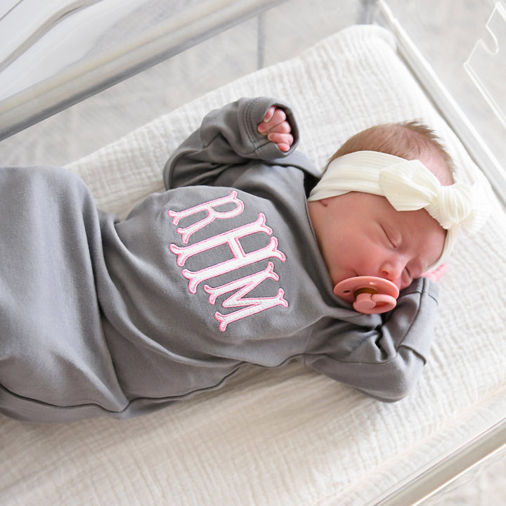 Monogram GOWN Gray/Pink - Gigi and Max