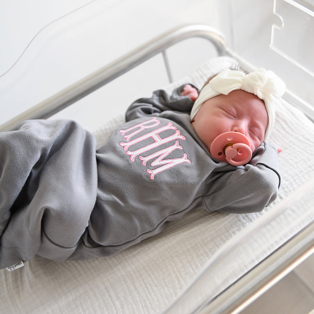 Monogram GOWN Gray/Pink - Gigi and Max