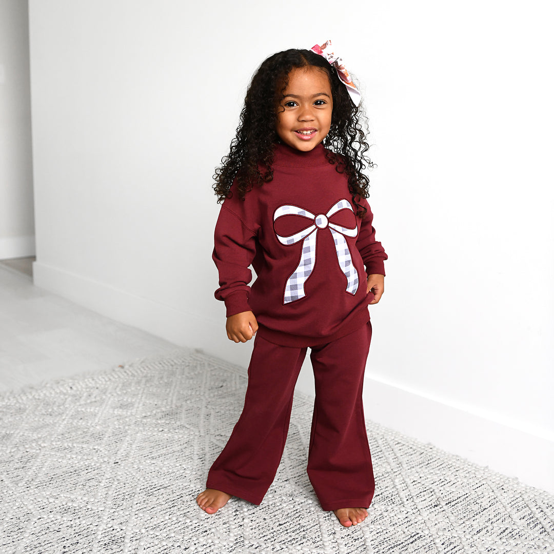 Maroon MOCKNECK FLARE SWEATSUIT - Gigi and Max