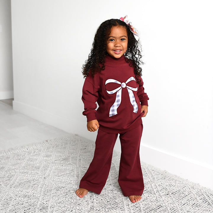 Maroon MOCKNECK FLARE SWEATSUIT - Gigi and Max