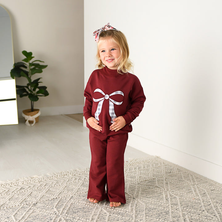 Maroon MOCKNECK FLARE SWEATSUIT - Gigi and Max