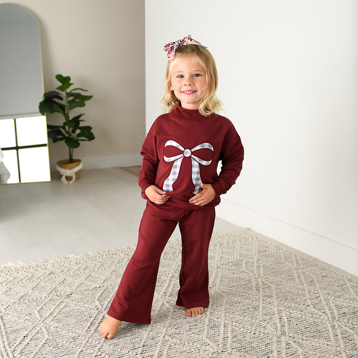 Maroon MOCKNECK FLARE SWEATSUIT - Gigi and Max