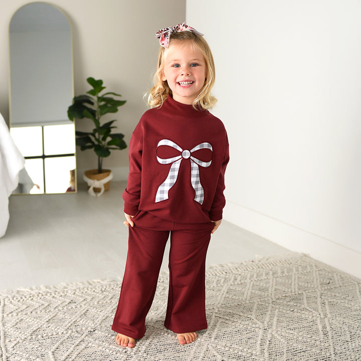 Maroon MOCKNECK FLARE SWEATSUIT - Gigi and Max