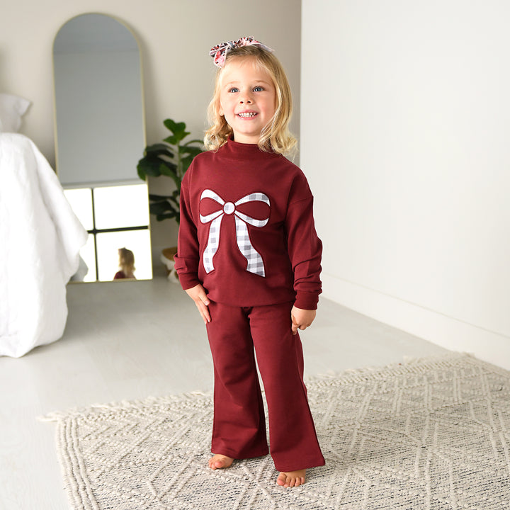 Maroon MOCKNECK FLARE SWEATSUIT - Gigi and Max