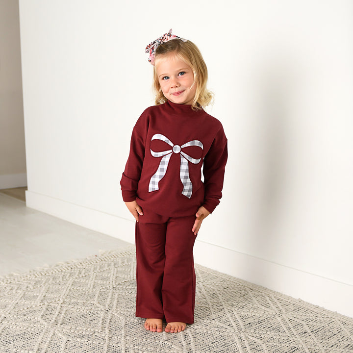 Maroon MOCKNECK FLARE SWEATSUIT - Gigi and Max