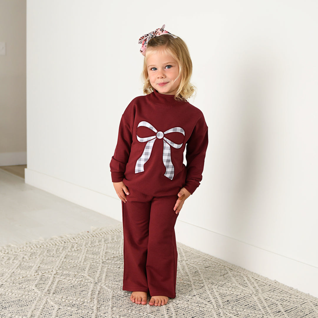 Maroon MOCKNECK FLARE SWEATSUIT - Gigi and Max