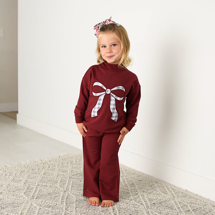 Maroon MOCKNECK FLARE SWEATSUIT - Gigi and Max