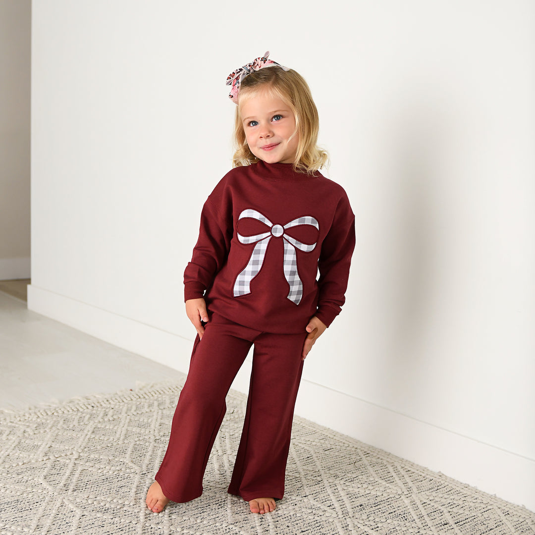 Maroon MOCKNECK FLARE SWEATSUIT - Gigi and Max