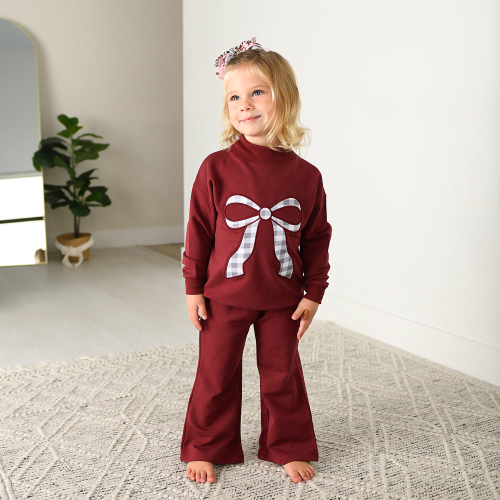 Maroon MOCKNECK FLARE SWEATSUIT - Gigi and Max