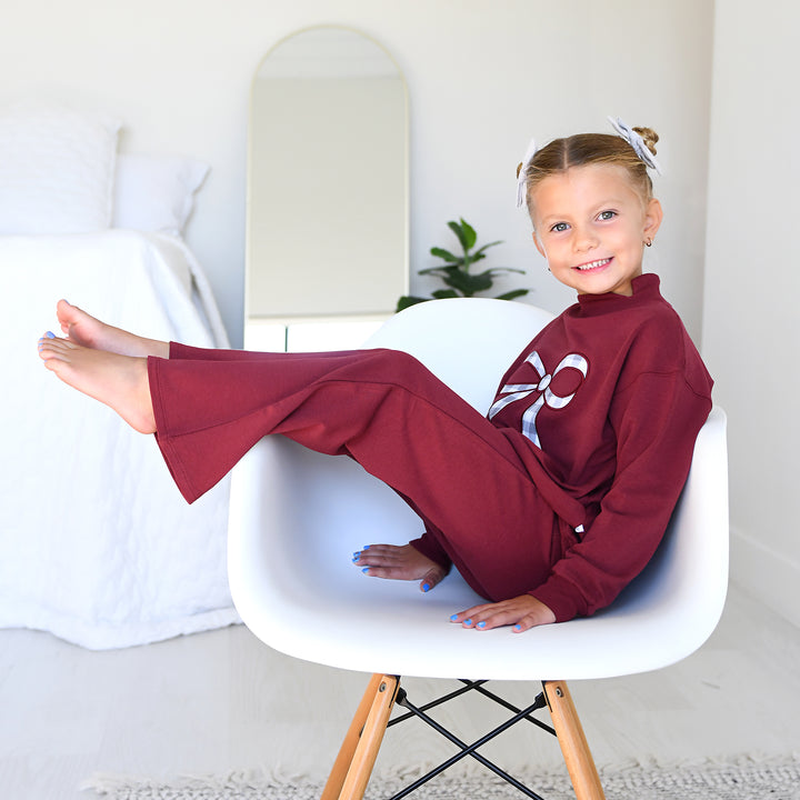 Maroon MOCKNECK FLARE SWEATSUIT - Gigi and Max