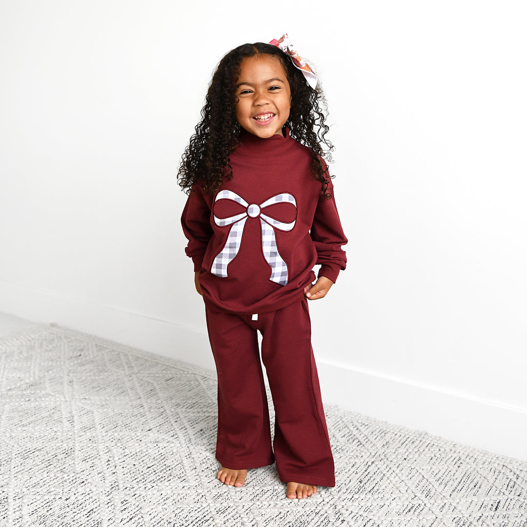 Maroon MOCKNECK FLARE SWEATSUIT - Gigi and Max