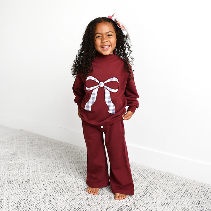 Maroon MOCKNECK FLARE SWEATSUIT - Gigi and Max