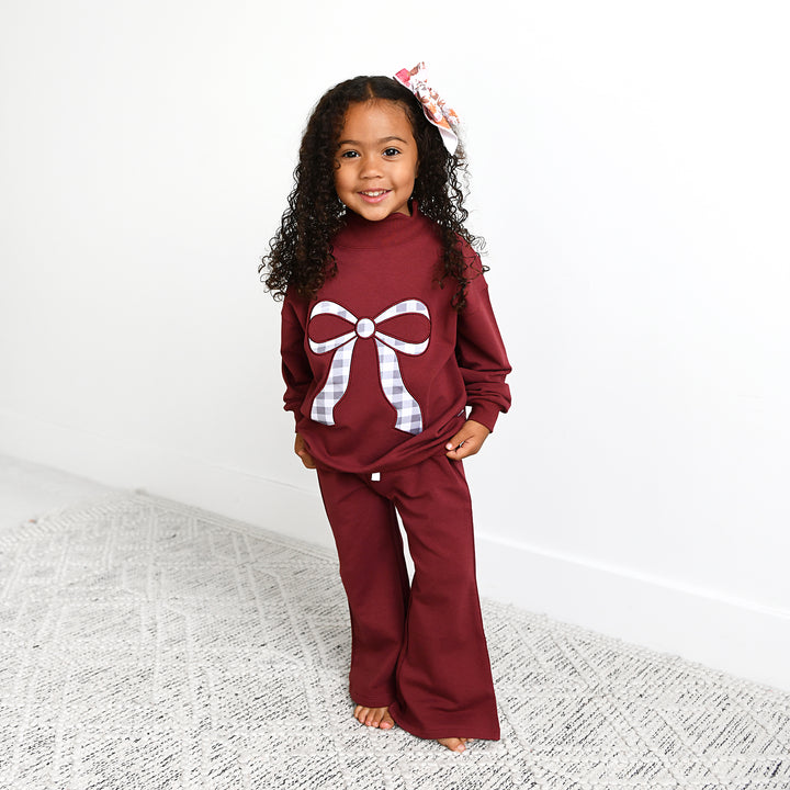 Maroon MOCKNECK FLARE SWEATSUIT - Gigi and Max