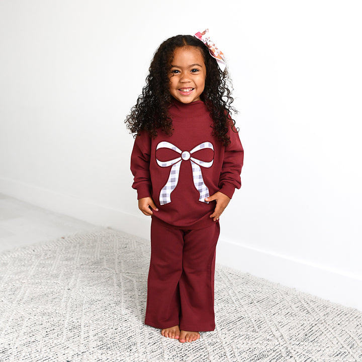 Maroon MOCKNECK FLARE SWEATSUIT - Gigi and Max