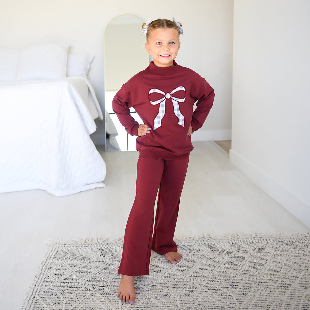 Maroon MOCKNECK FLARE SWEATSUIT - Gigi and Max
