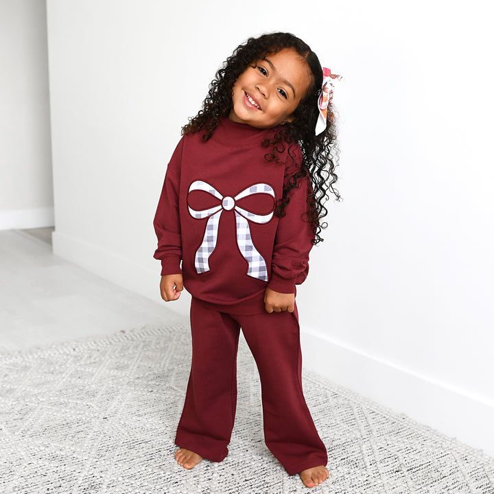 Maroon MOCKNECK FLARE SWEATSUIT - Gigi and Max
