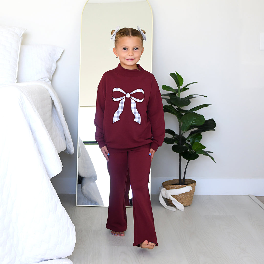 Maroon MOCKNECK FLARE SWEATSUIT - Gigi and Max