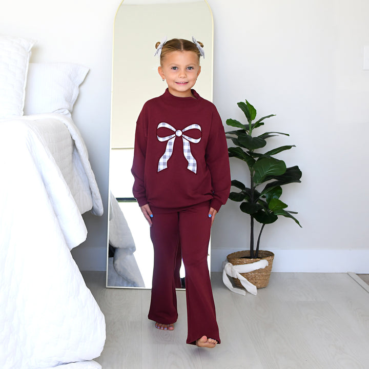 Maroon MOCKNECK FLARE SWEATSUIT - Gigi and Max