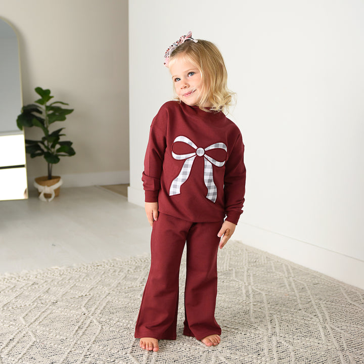 Maroon MOCKNECK FLARE SWEATSUIT - Gigi and Max