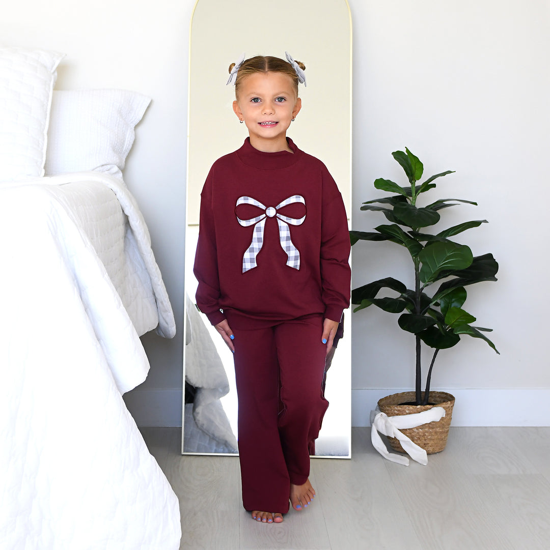 Maroon MOCKNECK FLARE SWEATSUIT - Gigi and Max