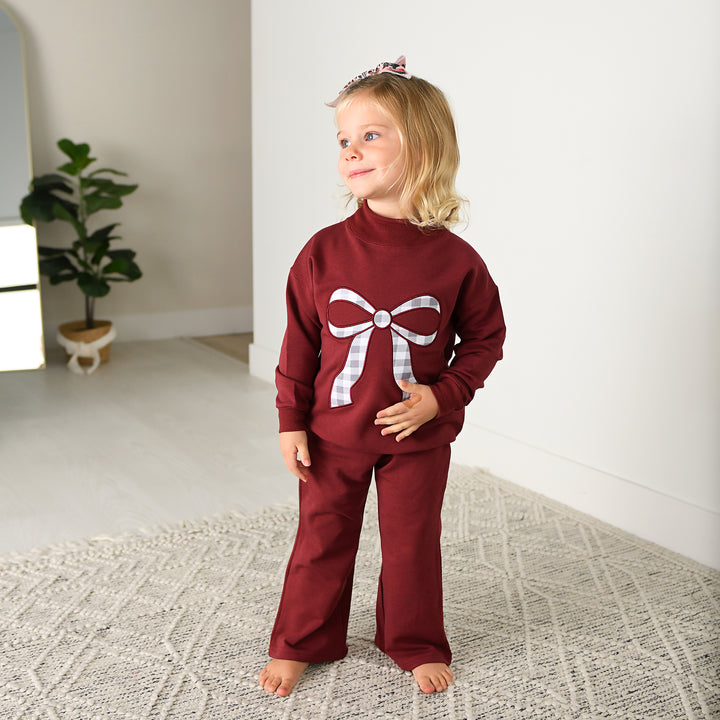 Maroon MOCKNECK FLARE SWEATSUIT - Gigi and Max