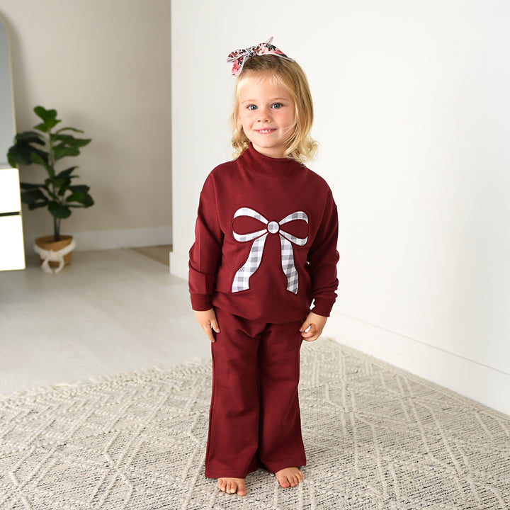 Maroon MOCKNECK FLARE SWEATSUIT - Gigi and Max