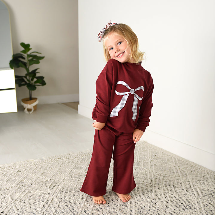 Maroon MOCKNECK FLARE SWEATSUIT - Gigi and Max