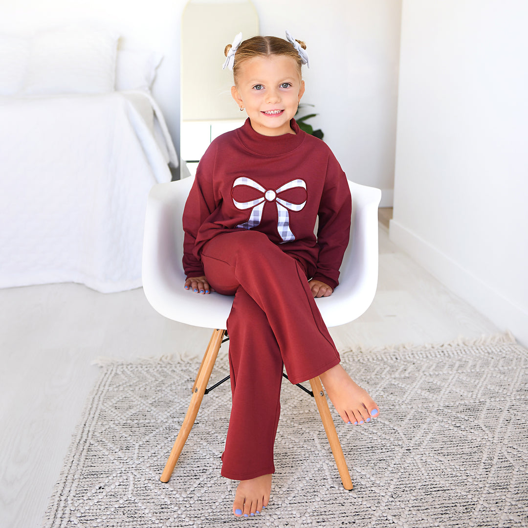 Maroon MOCKNECK FLARE SWEATSUIT