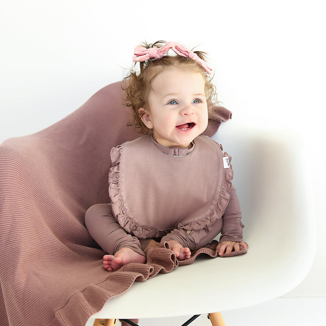 Mauve RUFFLE SNAP BIB - Gigi and Max