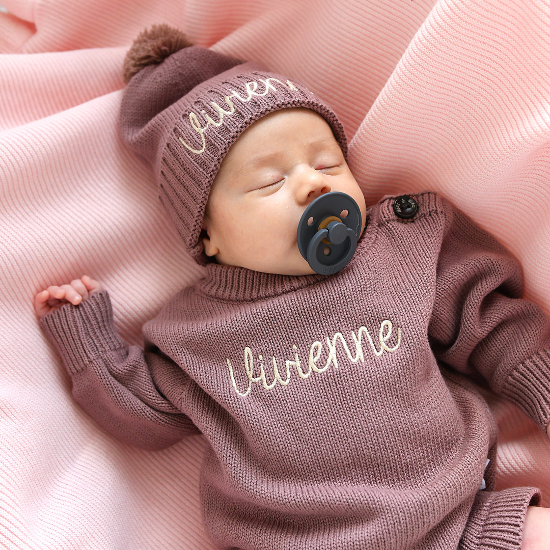 Mauve KNIT POM BEANIE