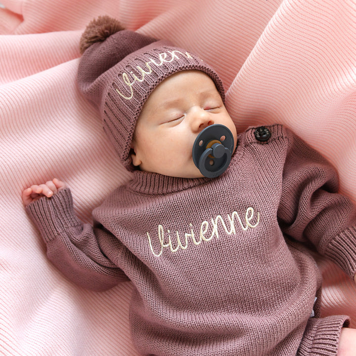 Mauve KNIT POM BEANIE