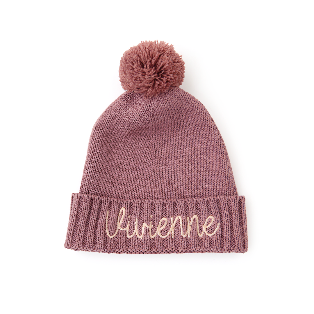 Mauve KNIT POM BEANIE