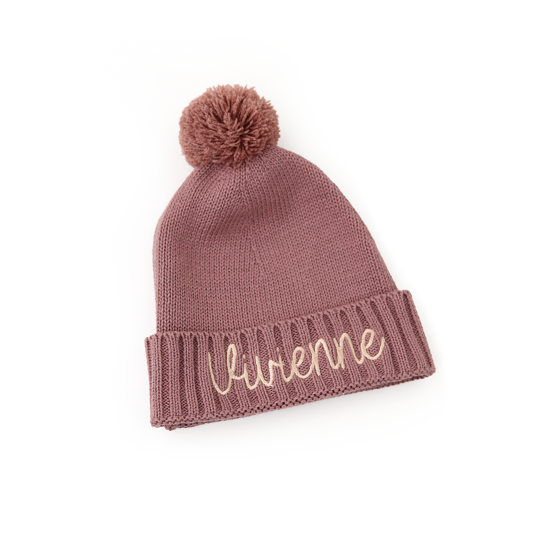 Mauve KNIT POM BEANIE