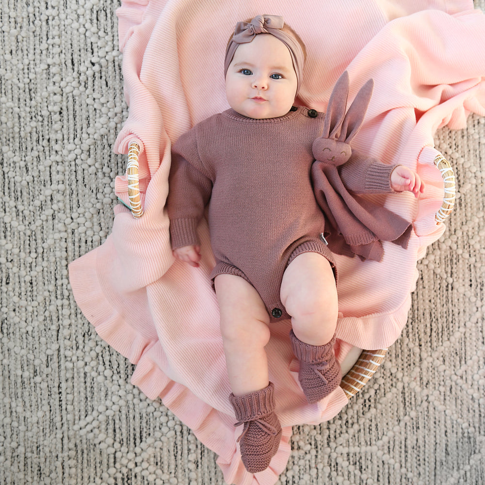 Light Pink KNIT RUFFLE BLANKET - Gigi and Max