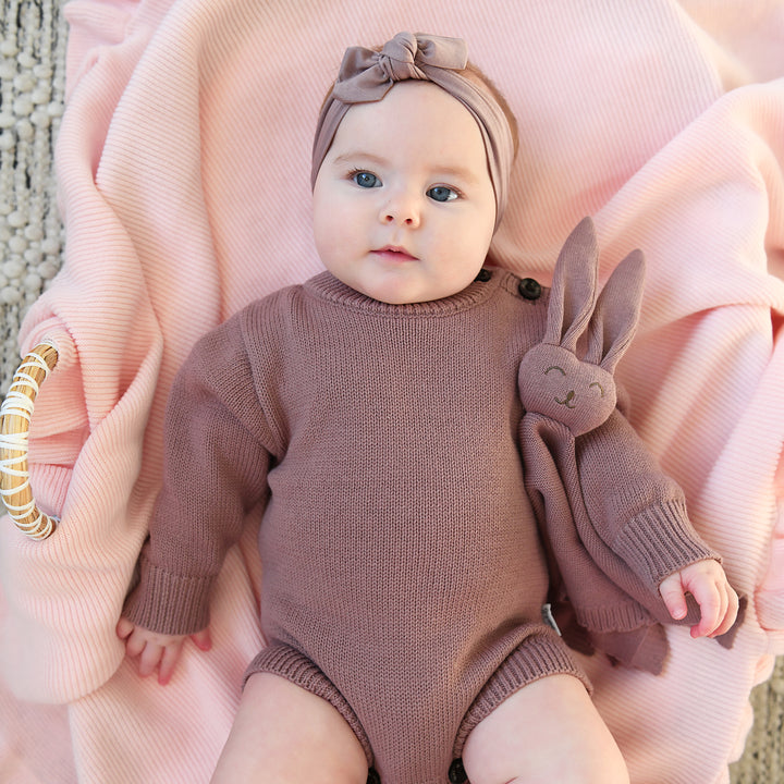 Mauve KNIT BUNNY LOVEY - Gigi and Max