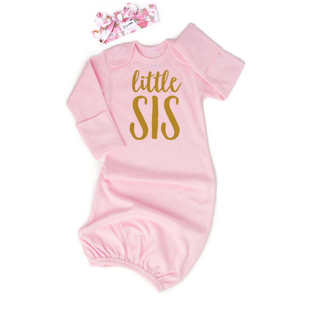 Light Pink Little Sis Gown-gold shimmer - Gigi and Max