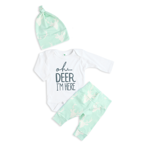Green & Gray Oh Deer I'm Here Newborn Outfit - Gigi and Max