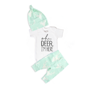 Green & Gray Oh Deer I'm Here Newborn Outfit - Gigi and Max