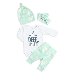 Gender Neutral Mint Oh Deer I'm Here Newborn Set - Gigi and Max