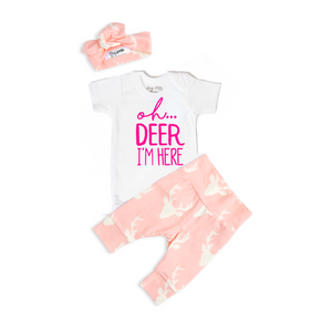 Pink Oh Deer I'm Here Newborn Outfit - Gigi and Max