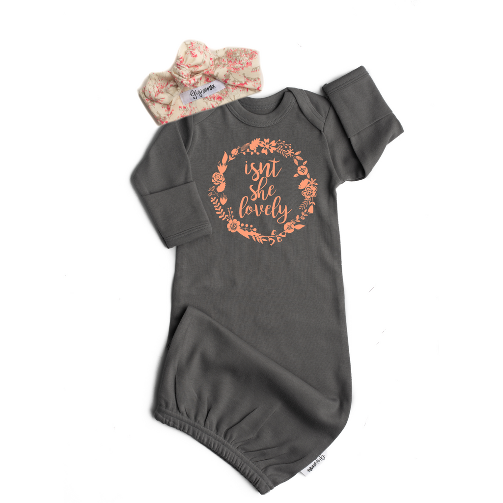 Gray and Peach Isn't she Lovely gown pink floral - Gigi and Max