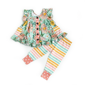 Kendra Floral & Harper Stripe Ruffle PEPLUM SET - Gigi and Max